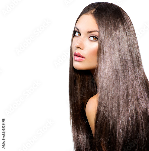 Photo: Long Healthy Straight Hair. Model Brunette Girl Portrait Long Healthy Straight Hair. Model Brunette Girl Portrait