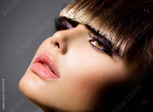 Photo: Fringe. Fashion Model Girl With Trendy Hairstyle and Makeup Fringe. Fashion Model Girl With Trendy Hairstyle and Makeup