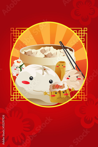 Vector: Chinese dim sum, used for restaurant menu cover Chinese dim sum, used for restaurant menu cover