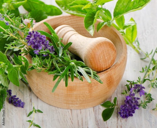 Photo: Mortar with herbs Mortar with herbs