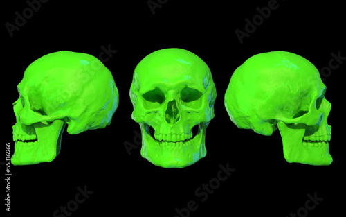 Illustration: Schädel 3D neon grün Schädel 3D neon grün