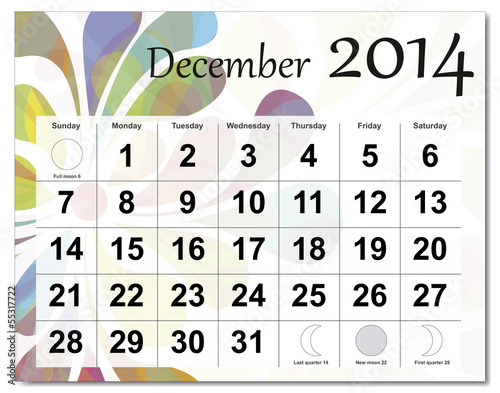 Vector: December 2014 calendar December 2014 calendar