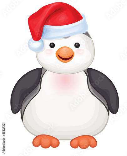 Vector: Vector of cute penguin in red Santa's hat isolated. Vector of cute penguin in red Santa's hat isolated.