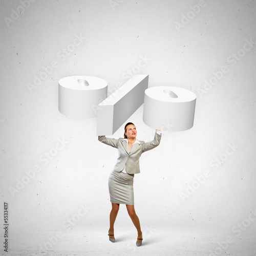 Photo: Businesswoman with percentage sign Businesswoman with percentage sign