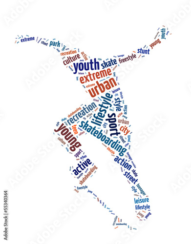 Illustration: Words illustration of a man skateboarding in white background. Words illustration of a man skateboarding in white background.
