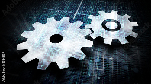 Illustration: Zahnräder als Symbol für Teamwork in digitaler Umgebung Zahnräder als Symbol für Teamwork in digitaler Umgebung