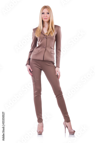 Photo: Model wearing fashionable clothing on white Model wearing fashionable clothing on white