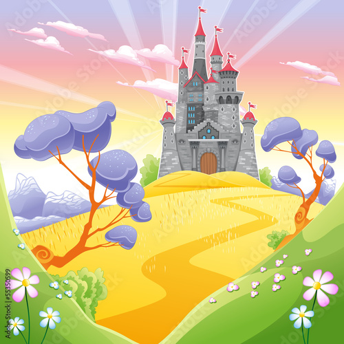 Vector: Landscape with tower. Landscape with tower.