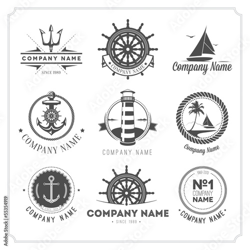 Vector: Set of vintage nautical labels, icons and design elements Set of vintage nautical labels, icons and design elements