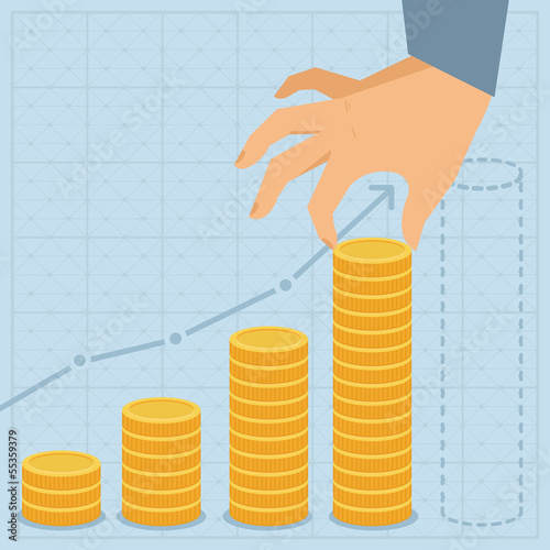 Vector: Vector business plan - golden coins in flat style Vector business plan - golden coins in flat style