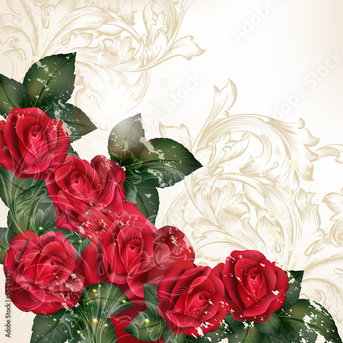 Vector: Grunge vector background in vintage style with rose flowers Grunge vector background in vintage style with rose flowers