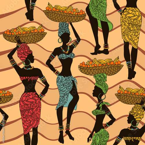 Vector: African seamless pattern of street vendors African seamless pattern of street vendors