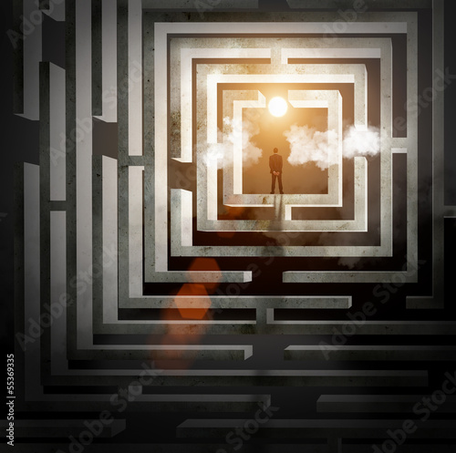 Illustration: Silhouette of businessman in maze Silhouette of businessman in maze