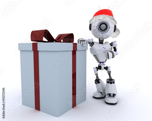 Illustration: Robot with christmas gift Robot with christmas gift