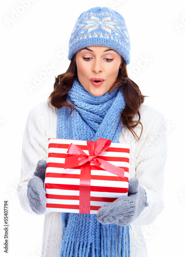 Photo: Beautiful christmas girl with gifts. Beautiful christmas girl with gifts.