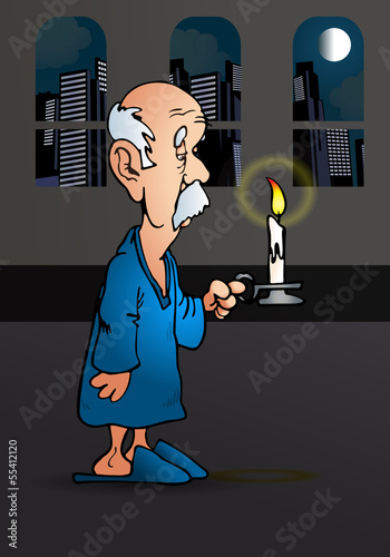 Illustration: old man holding a candle old man holding a candle
