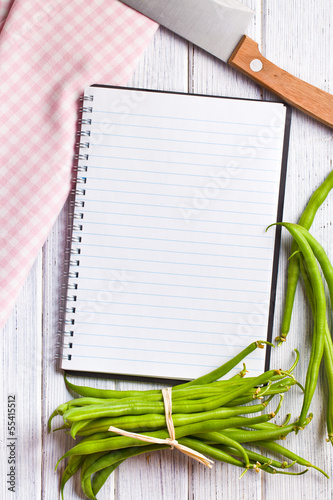Photo: blank recipe book with green beans blank recipe book with green beans