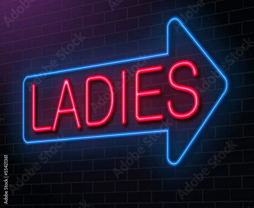 Illustration: Ladies neon sign. Ladies neon sign.