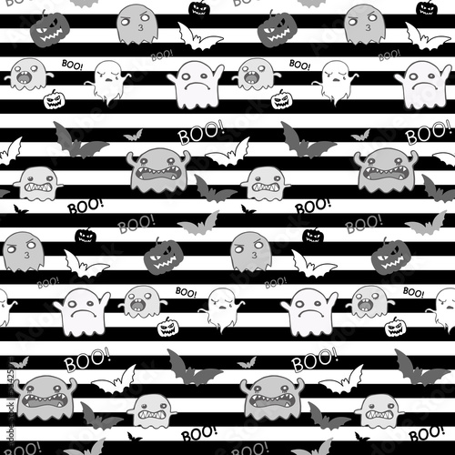 Vector: Vector - Halloween Ghost Bat Pumpkin Seamless Pattern Background Vector - Halloween Ghost Bat Pumpkin Seamless Pattern Background