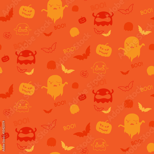 Vector: Vector - Halloween Ghost Bat Pumpkin Seamless Pattern Background Vector - Halloween Ghost Bat Pumpkin Seamless Pattern Background