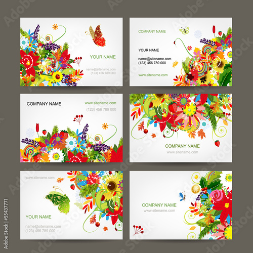 Vector: Postcard collection with floral bouquet for your design Postcard collection with floral bouquet for your design