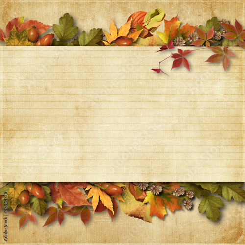 Illustration: vintage background with autumn leaves with place for text and ph vintage background with autumn leaves with place for text and ph