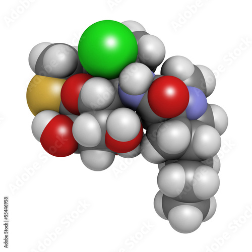 Illustration: Clindamycin antibiotic drug (lincosamide class) Clindamycin antibiotic drug (lincosamide class)
