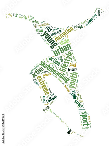 Illustration: Words illustration of a man skateboarding in white background. Words illustration of a man skateboarding in white background.