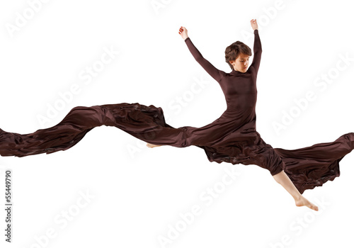 Photo: Girl in color dress dancing.Collage Girl in color dress dancing.Collage