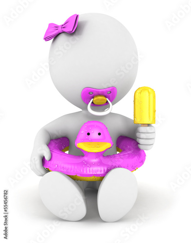 Illustration: 3d white people baby girl in vacation 3d white people baby girl in vacation