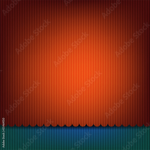 Vector: Cutted red vintage fabric on blue fabric background. Cutted red vintage fabric on blue fabric background.