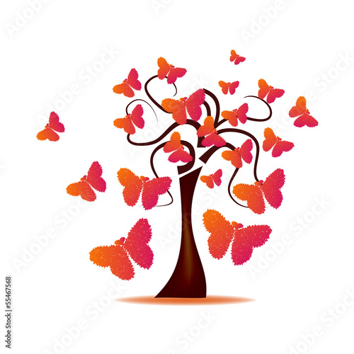 Vector: Abstract Design - Tree with butterflies formed by hearts Abstract Design - Tree with butterflies formed by hearts