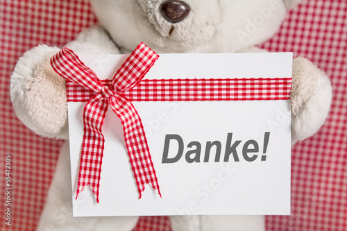 Photo: Danke sagt der Teddybär - rot weiß karierte Karte Danke sagt der Teddybär - rot weiß karierte Karte
