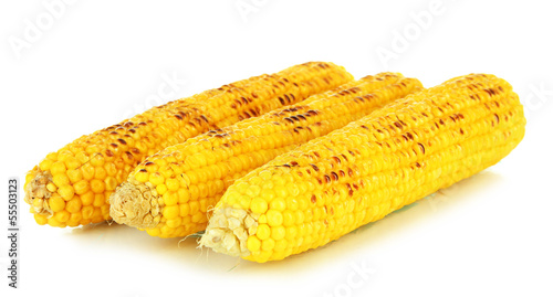 Photo: Delicious golden grilled corn isolated on white Delicious golden grilled corn isolated on white