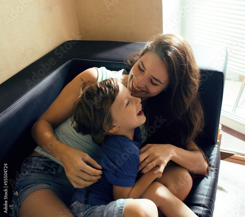 Photo: mother with son, happy family at home mother with son, happy family at home