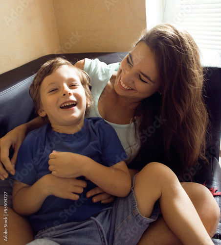 Photo: mother with son, happy family at home mother with son, happy family at home