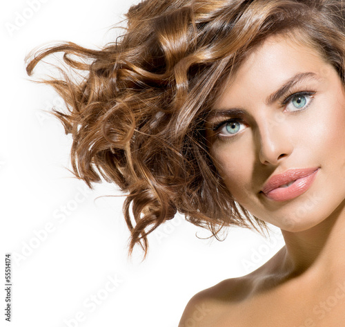 Photo: Beauty Young Woman Portrait over White. Short Curly Hair Beauty Young Woman Portrait over White. Short Curly Hair