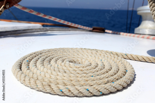 Photo: Sailing rope on board of a yacht Sailing rope on board of a yacht