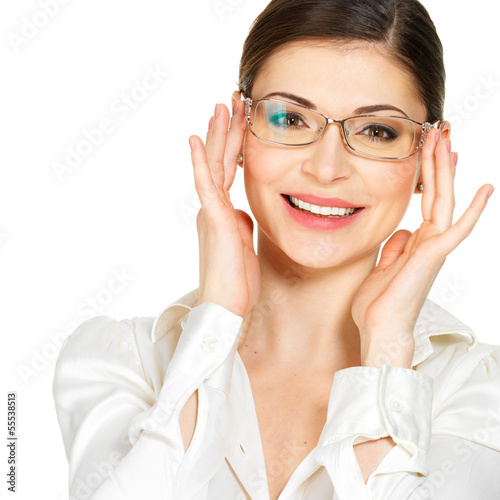 Photo: Portrait of the beautiful happy woman in glasses Portrait of the beautiful happy woman in glasses