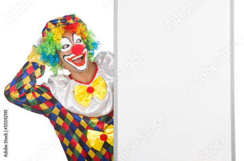 Photo: Clown with blank board on white Clown with blank board on white