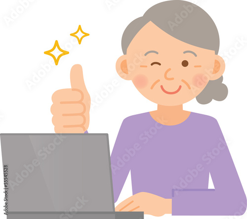 Illustration: 女性 シニア PC 女性 シニア PC