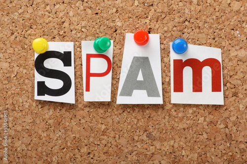 Photo: The word Spam on a cork notice board The word Spam on a cork notice board
