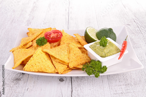 Photo: tortilla chips and guacamole tortilla chips and guacamole