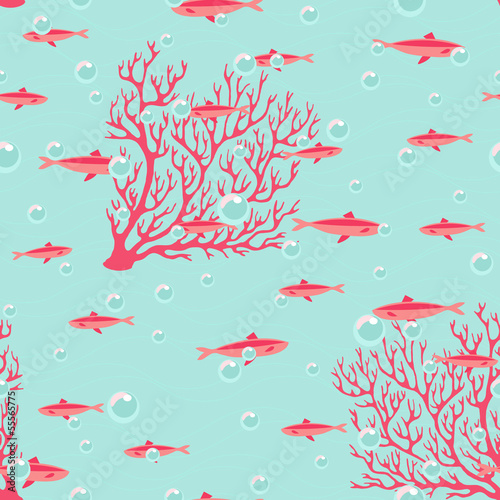 Vector: Beautiful seamless pattern with corals and fishes Beautiful seamless pattern with corals and fishes