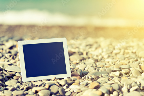 Photo: concept of internet and communication. blank tablet computer on concept of internet and communication. blank tablet computer on