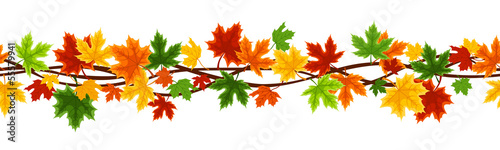 Vector: Horizontal seamless background with autumn maple leaves. Horizontal seamless background with autumn maple leaves.