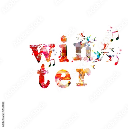 Vector: Colorful winter word vector background with hummingbirds. Colorful winter word vector background with hummingbirds.