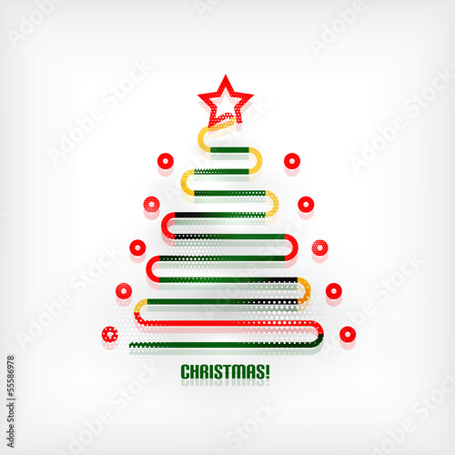 Vector: Christmas tree modern minimal line art background Christmas tree modern minimal line art background