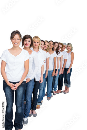 Photo: Cheerful casual models posing in a line Cheerful casual models posing in a line
