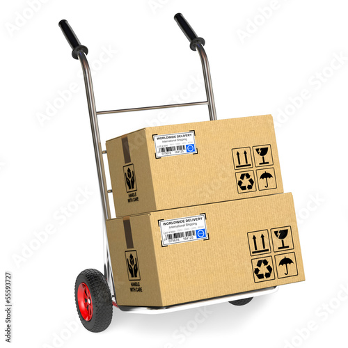 Illustration: Hand truck with cardboard boxes Hand truck with cardboard boxes